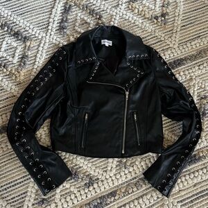 superdown Black Faux Leather Grommet Lace-Up Moto Jacket